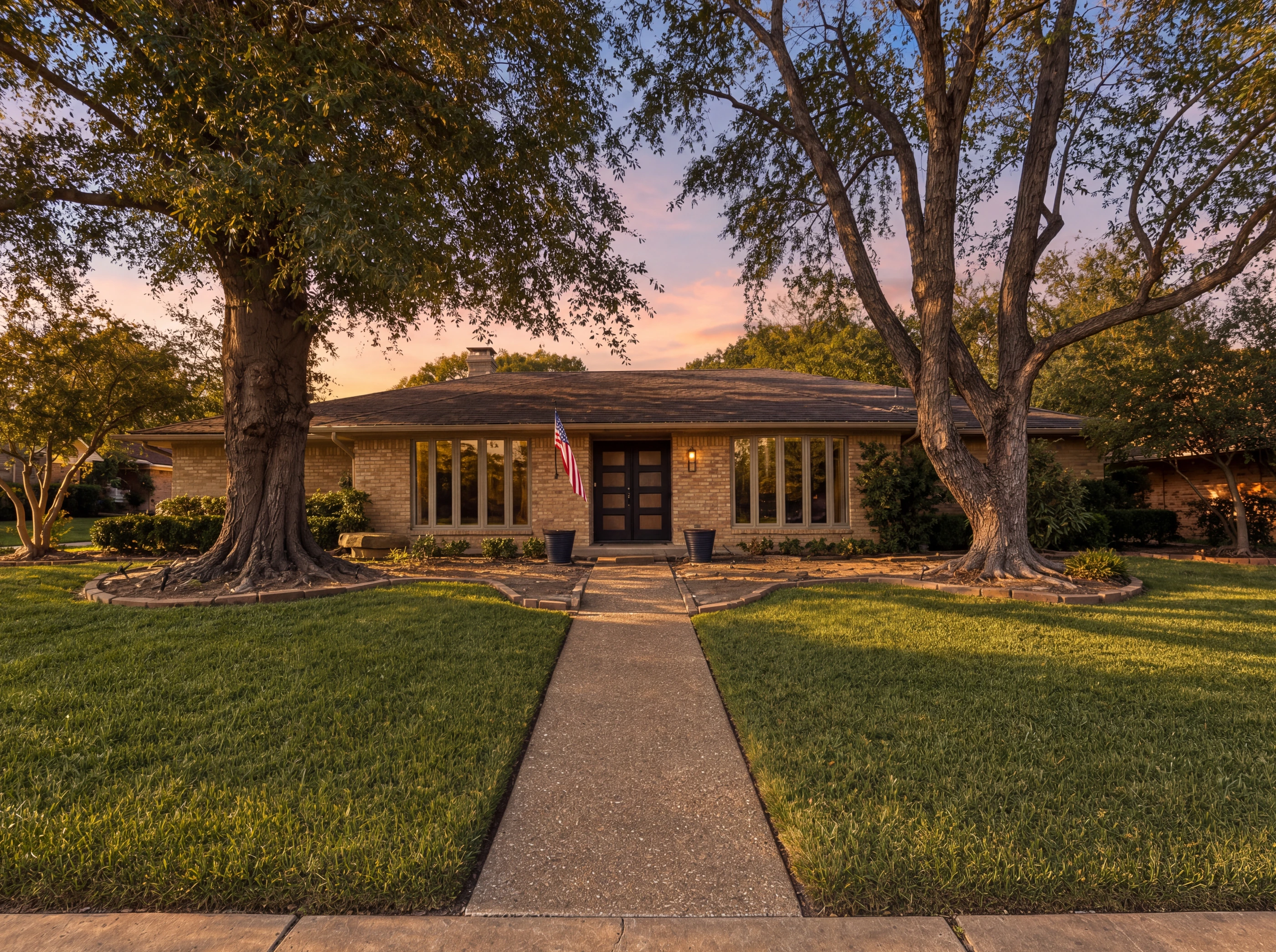 Front walk and lawn under mature trees
