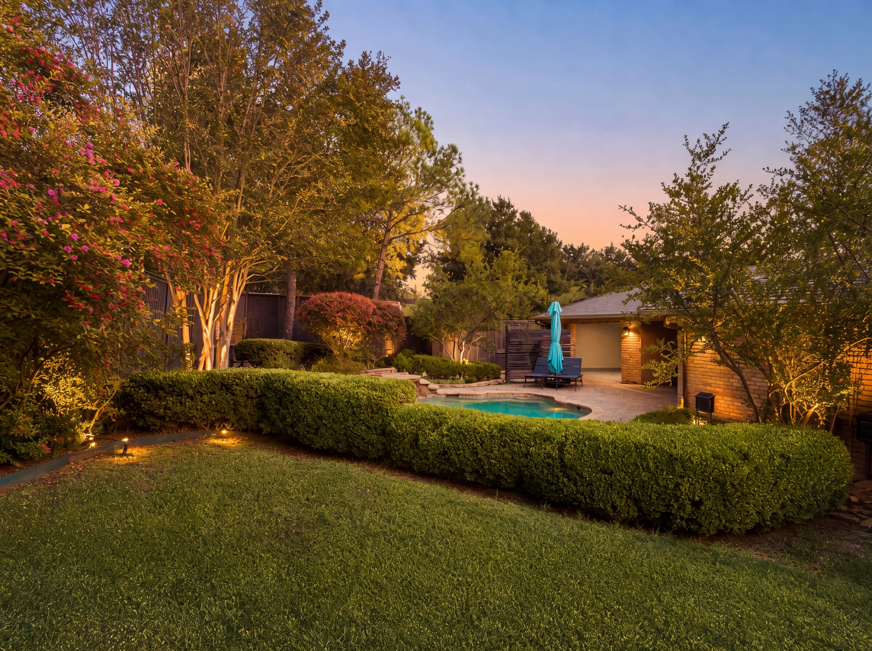 Backyard lawn and landscape lighting