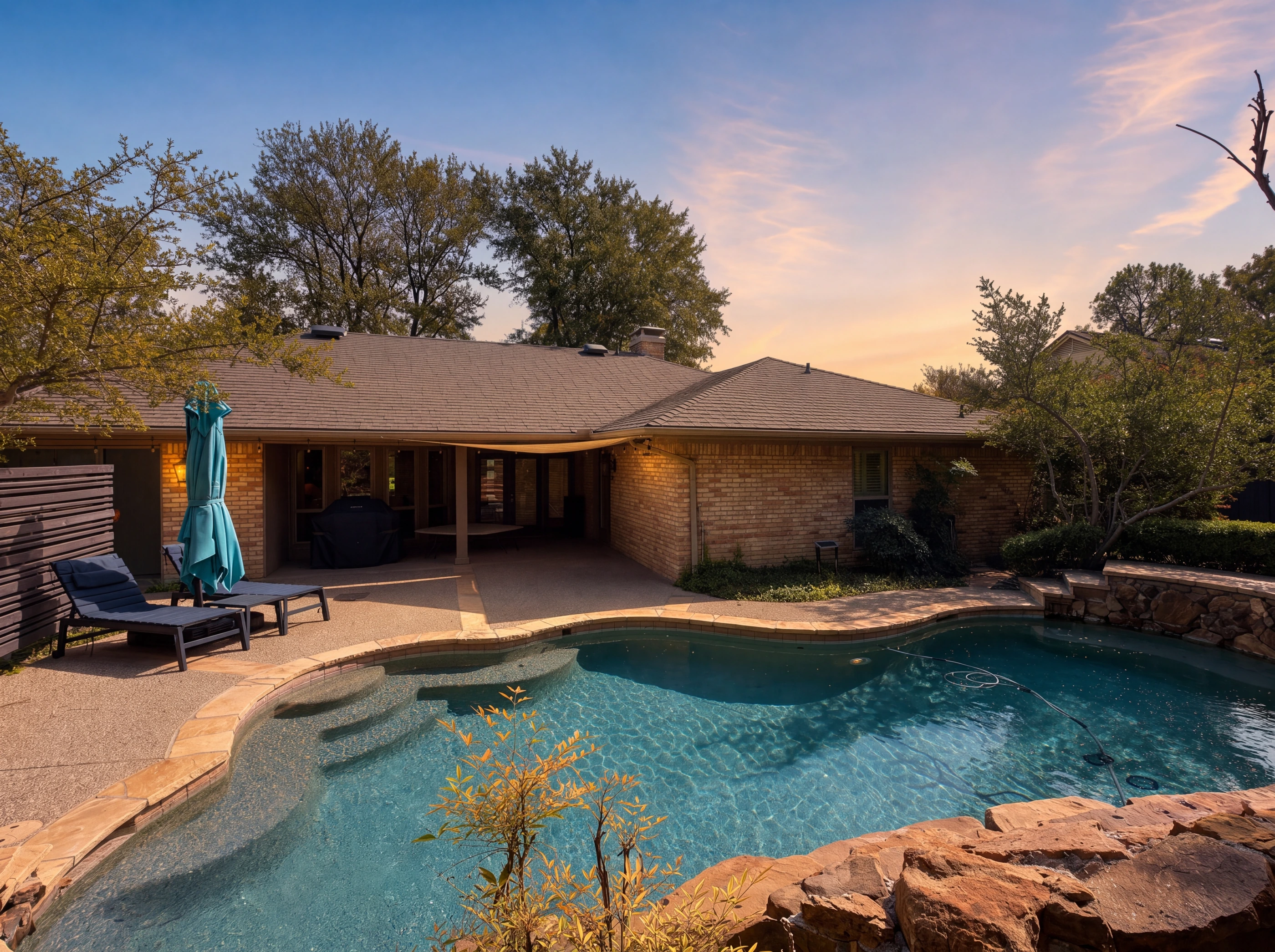 Rock waterfall and pool